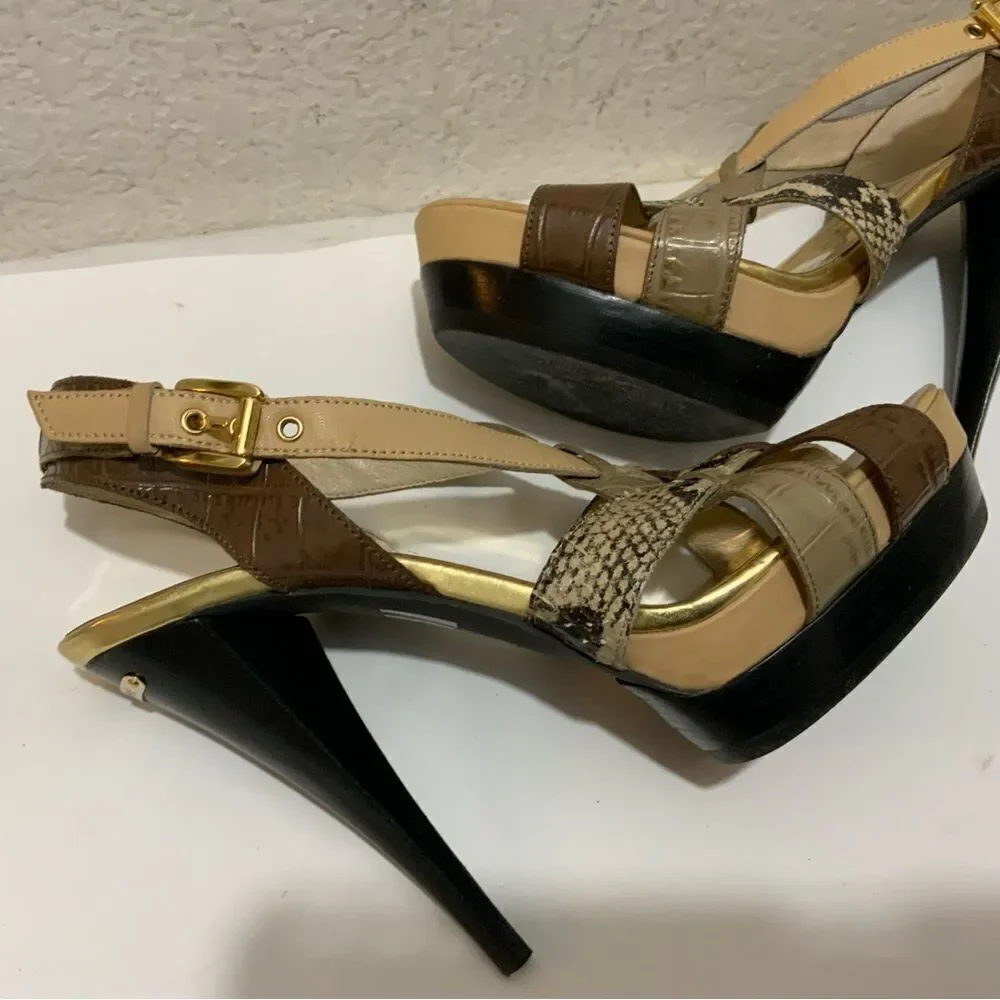 Michael Kors Niki Genuine Snakeskin Strappy Heels size 10 heels 5”